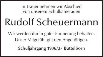 Traueranzeige von Rudolf Scheuermann von Rüsselsheimer Echo, Groß-Gerauer-Echo, Ried Echo