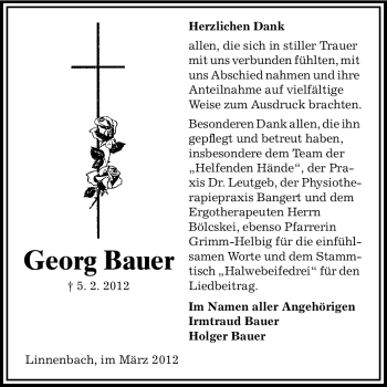 Traueranzeige von Georg Bauer  von Starkenburger Echo