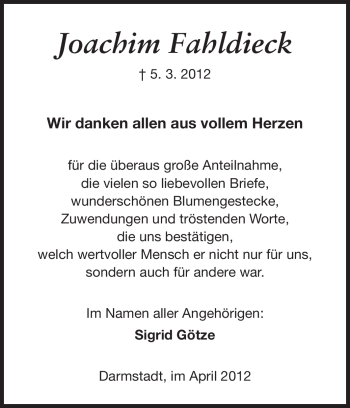 Traueranzeige von Joachim Fahldieck von Darmstädter Echo, Odenwälder Echo, Rüsselsheimer Echo, Groß-Gerauer-Echo, Ried Echo