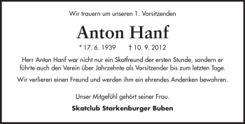Traueranzeige von Anton Hanf von Starkenburger Echo