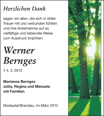 Traueranzeige von Werner Bernges von Echo-Zeitungen (Gesamtausgabe)