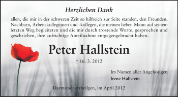 Traueranzeige von Peter Hallstein von Echo-Zeitungen (Gesamtausgabe)