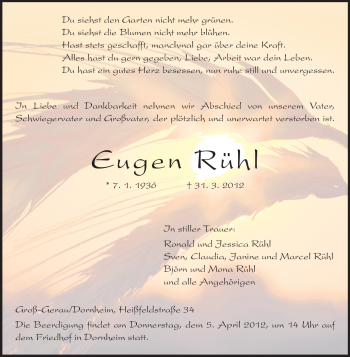 Traueranzeige von Eugen Rühl von Rüsselsheimer Echo, Groß-Gerauer-Echo, Ried Echo