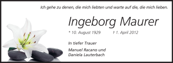 Traueranzeige von Ingeborg Maurer von Echo-Zeitungen (Gesamtausgabe)