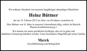 Traueranzeige von Heinz Büttner von Echo-Zeitungen (Gesamtausgabe)