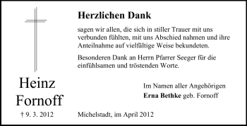 Traueranzeige von Heinz Fornoff von Odenwälder Echo