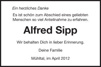 Traueranzeige von Alfred Sipp von Echo-Zeitungen (Gesamtausgabe)