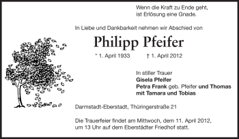 Traueranzeige von Philipp Pfeifer von Echo-Zeitungen (Gesamtausgabe)