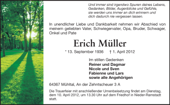 Traueranzeige von Erich Müller von Echo-Zeitungen (Gesamtausgabe)