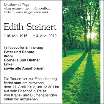 Traueranzeige von Peter Steinert von Echo-Zeitungen (Gesamtausgabe)