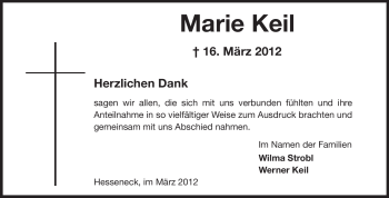 Traueranzeige von Marie Keil von Odenwälder Echo