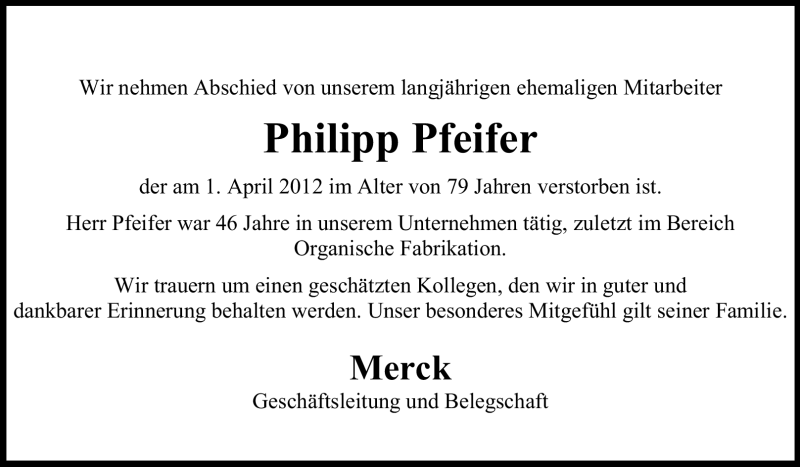  Traueranzeige für Philipp Pfeifer vom 07.04.2012 aus Echo-Zeitungen (Gesamtausgabe)