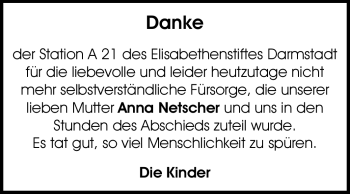 Traueranzeige von Anna Netscher von Echo-Zeitungen (Gesamtausgabe)