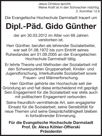 Traueranzeige von Gido Günther von Echo-Zeitungen (Gesamtausgabe)