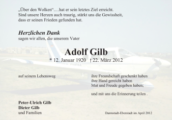 Traueranzeige von Adolf Gilb  von Echo-Zeitungen (Gesamtausgabe)