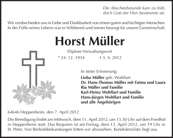 Traueranzeige von Horst Müller von Starkenburger Echo