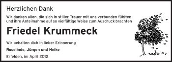 Traueranzeige von Friedel Krummeck von Rüsselsheimer Echo, Groß-Gerauer-Echo, Ried Echo