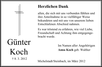 Traueranzeige von Günter Koch von Odenwälder Echo