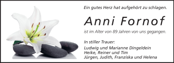 Traueranzeige von Anni Fornof von Odenwälder Echo