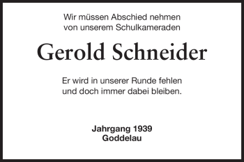 Traueranzeige von Gerold Schneider von Echo-Zeitungen (Gesamtausgabe)