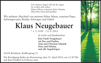 Traueranzeige von Klaus Neugebauer von Echo-Zeitungen (Gesamtausgabe)