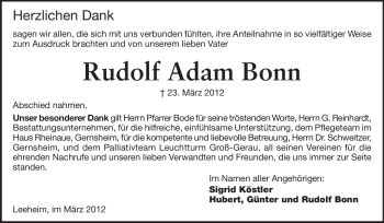 Traueranzeige von Rudolf Adam Bonn von Rüsselsheimer Echo, Groß-Gerauer-Echo, Ried Echo