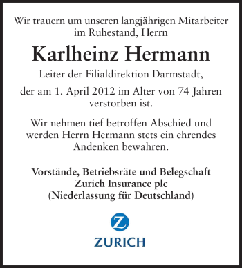 Traueranzeige von Karlheinz Hermann von Echo-Zeitungen (Gesamtausgabe)