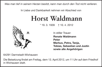Traueranzeige von Horst Waldmann von Echo-Zeitungen (Gesamtausgabe)