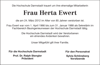 Traueranzeige von Herta Ewert von Echo-Zeitungen (Gesamtausgabe)