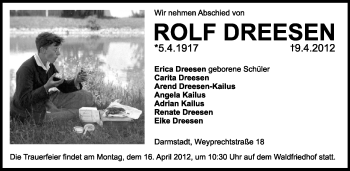 Traueranzeige von Rolf Dreesen von Echo-Zeitungen (Gesamtausgabe)