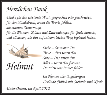 Traueranzeige von Helmut Frölich von Odenwälder Echo