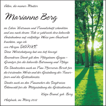 Traueranzeige von Marianne Berg von Odenwälder Echo