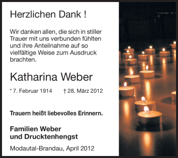 Traueranzeige von Katharina  Weber von Echo-Zeitungen (Gesamtausgabe)