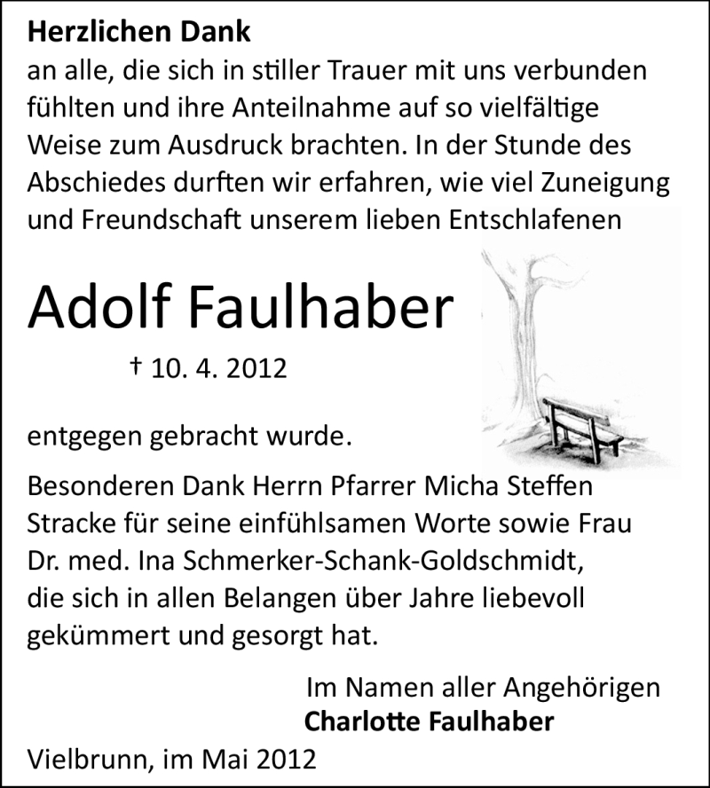  Traueranzeige für Adolf Faulhaber vom 04.05.2012 aus Odenwälder Echo