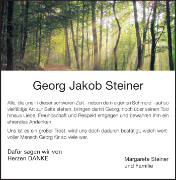 Traueranzeige von Georg Jakob Steiner von Echo-Zeitungen (Gesamtausgabe)