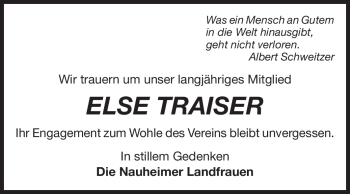 Traueranzeige von Else Agathe Traiser von Rüsselsheimer Echo, Groß-Gerauer-Echo, Ried Echo