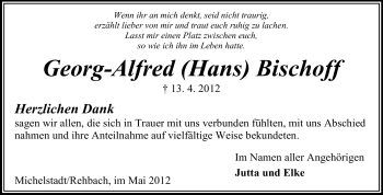 Traueranzeige von Georg-Alfred Bischoff von Odenwälder Echo