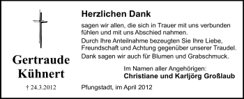 Traueranzeige von Gertraude Kühnert von Echo-Zeitungen (Gesamtausgabe)