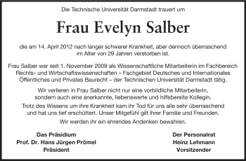 Traueranzeige von Evelyn Salber von Echo-Zeitungen (Gesamtausgabe)