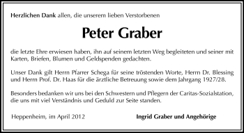 Traueranzeige von Peter Graber von Starkenburger Echo