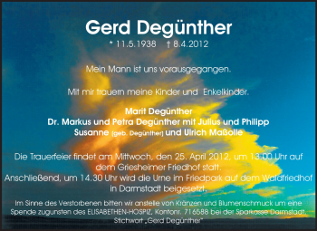 Traueranzeige von Gerd Degünther von Echo-Zeitungen (Gesamtausgabe)
