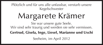 Traueranzeige von Margarete Krämer von Echo-Zeitungen (Gesamtausgabe)