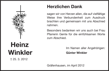 Traueranzeige von Heinz Winkler von Darmstädter Echo, Odenwälder Echo, Rüsselsheimer Echo, Groß-Gerauer-Echo, Ried Echo