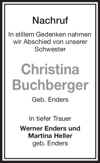 Traueranzeige von Christina Buchberger von Echo-Zeitungen (Gesamtausgabe)