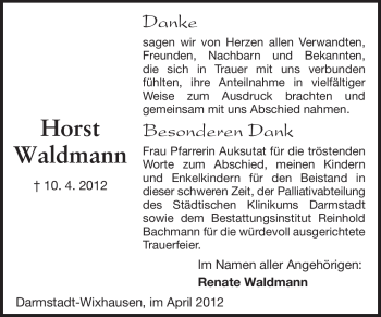 Traueranzeige von Horst Waldmann von Echo-Zeitungen (Gesamtausgabe)