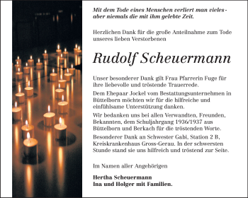 Traueranzeige von Rudolf Scheuermann von Rüsselsheimer Echo, Groß-Gerauer-Echo, Ried Echo
