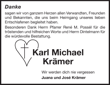 Traueranzeige von Karl Michael Krämer von Darmstädter Echo, Odenwälder Echo, Rüsselsheimer Echo, Groß-Gerauer-Echo, Ried Echo