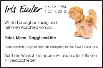 Traueranzeige von Iris Emler von Echo-Zeitungen (Gesamtausgabe)