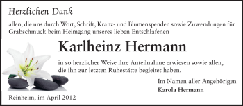 Traueranzeige von Karlheinz Hermann von Echo-Zeitungen (Gesamtausgabe)