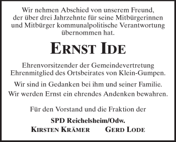 Traueranzeige von Ernst Ide von Echo-Zeitungen (Gesamtausgabe)